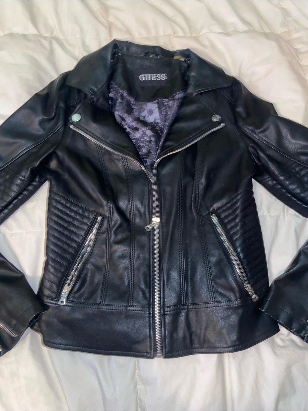 Guess Black Faux Leather Quilted Moto Jacket